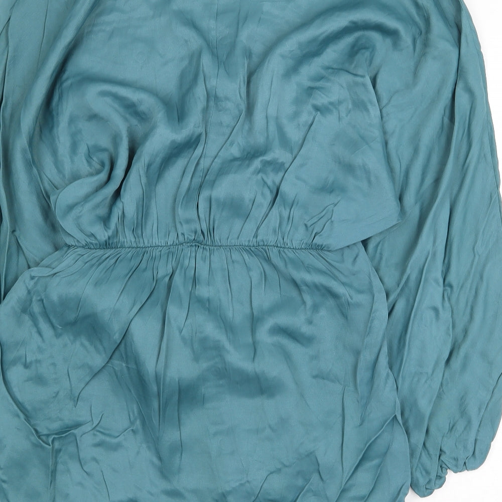 Zara Womens Green Viscose Sheath Size L V-Neck Tie - Tie Side Detail