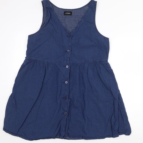 Monkl Womens Blue 100% Cotton Tank Dress Size L V-Neck Button