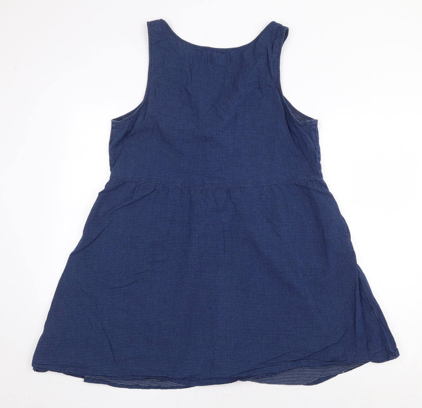 Monkl Womens Blue 100% Cotton Tank Dress Size L V-Neck Button