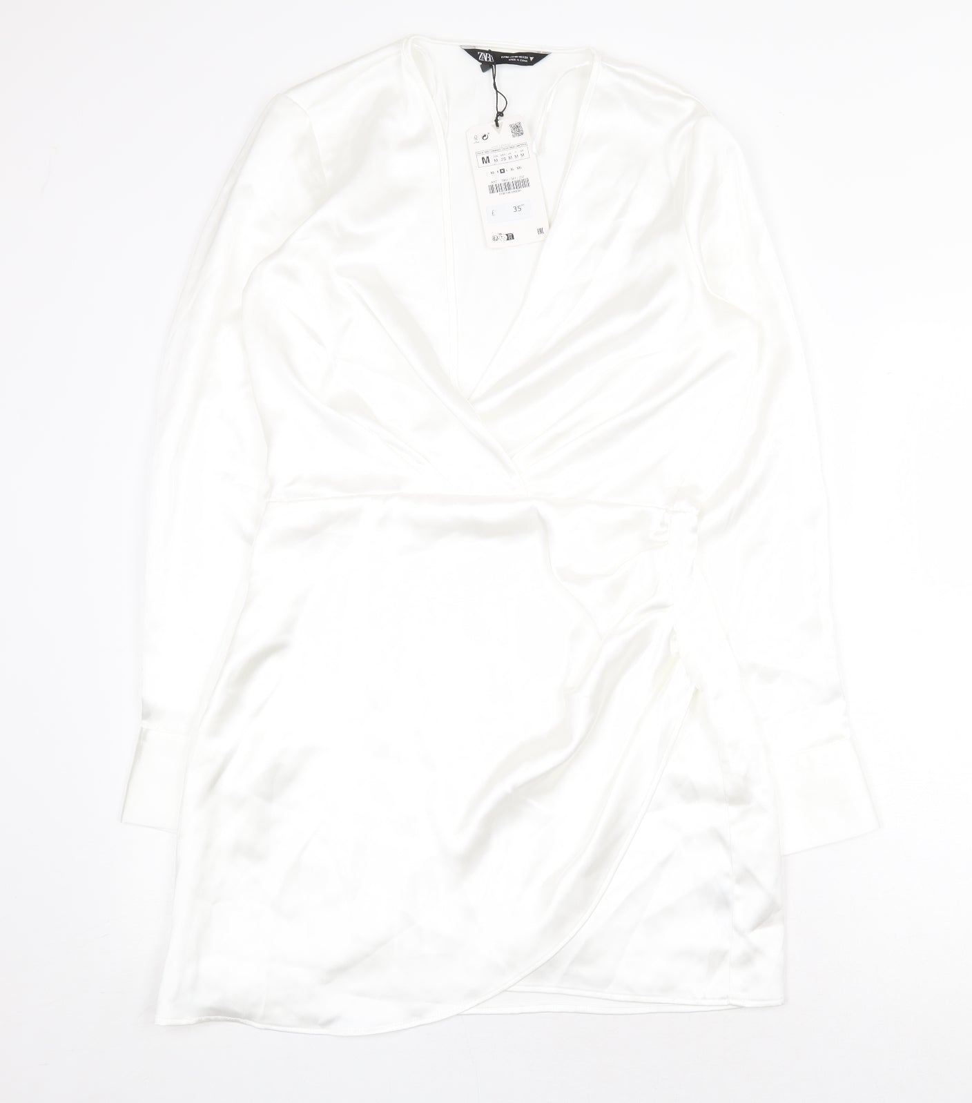 Zara Womens White Viscose Mini Size M V-Neck Zip