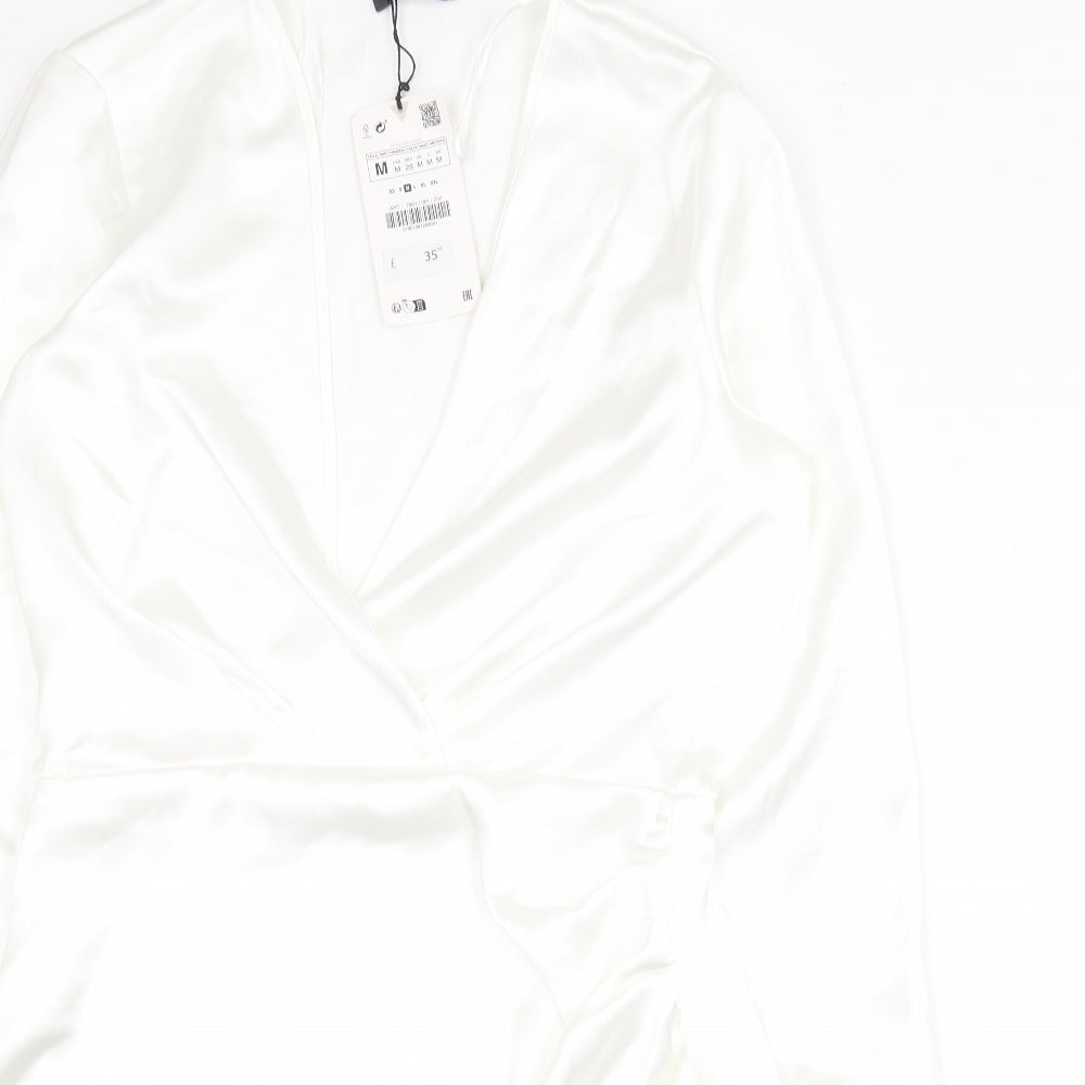 Zara Womens White Viscose Mini Size M V-Neck Zip