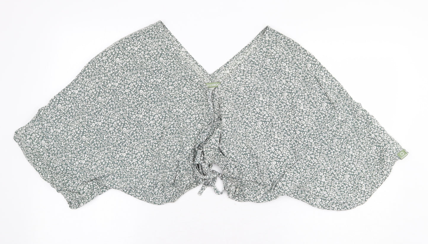 Green Rock Womens Green Floral Viscose Cropped Blouse One Size V-Neck