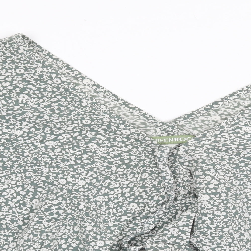 Green Rock Womens Green Floral Viscose Cropped Blouse One Size V-Neck