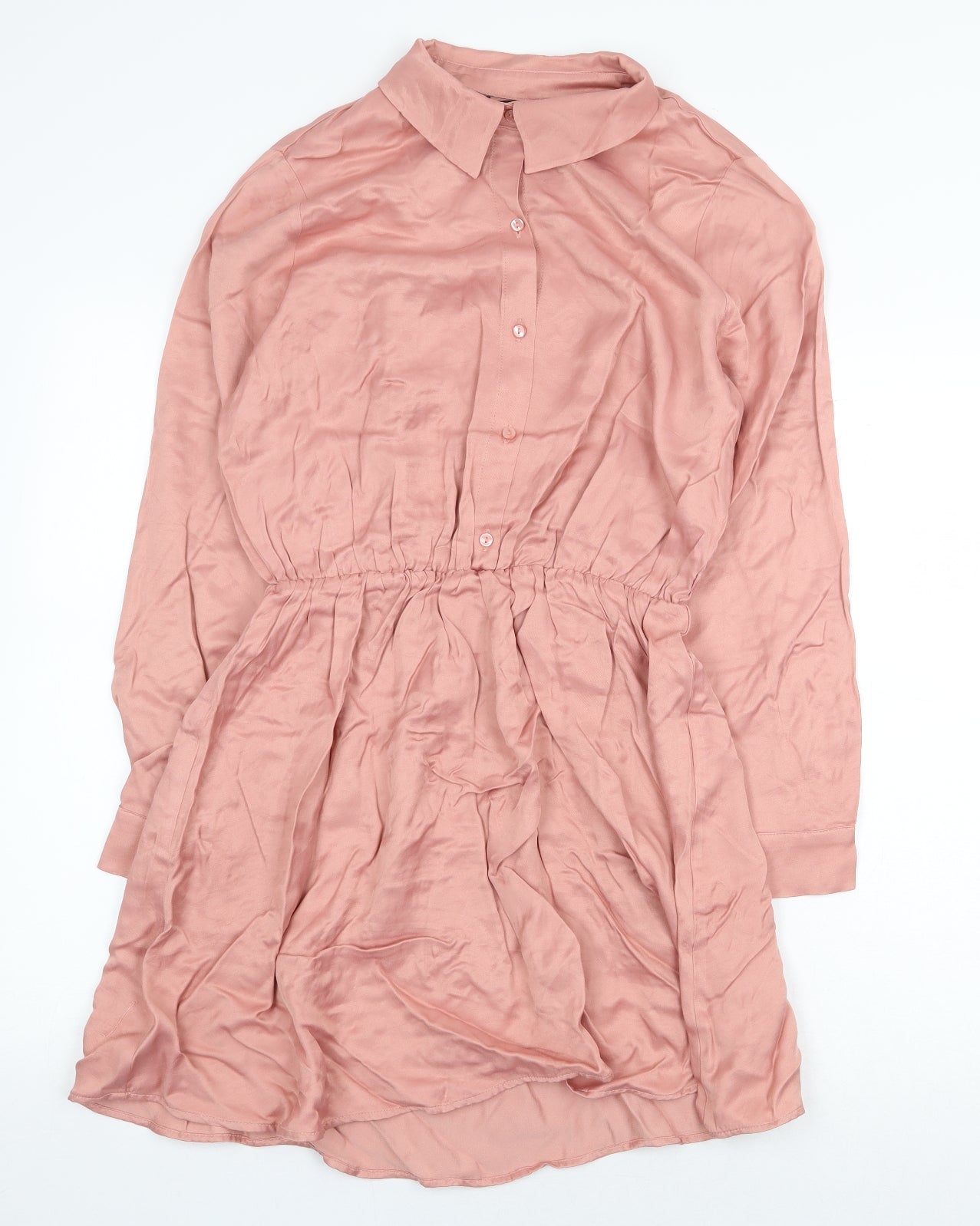 Zara Womens Pink Viscose Shirt Dress Size M Collared Button