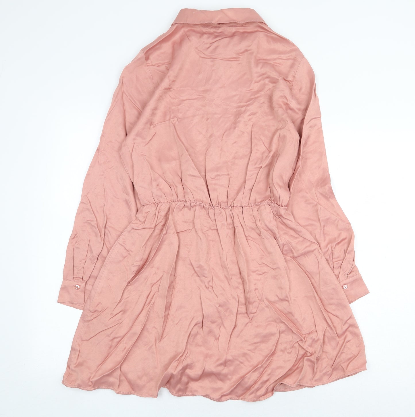 Zara Womens Pink Viscose Shirt Dress Size M Collared Button