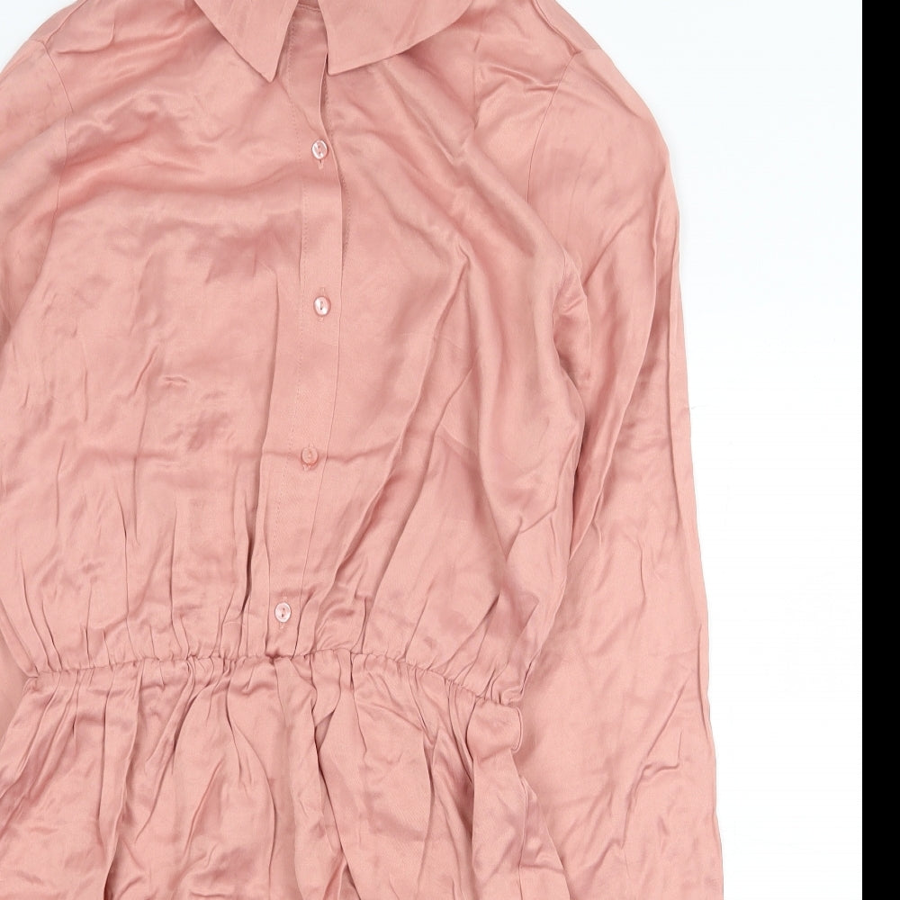 Zara Womens Pink Viscose Shirt Dress Size M Collared Button