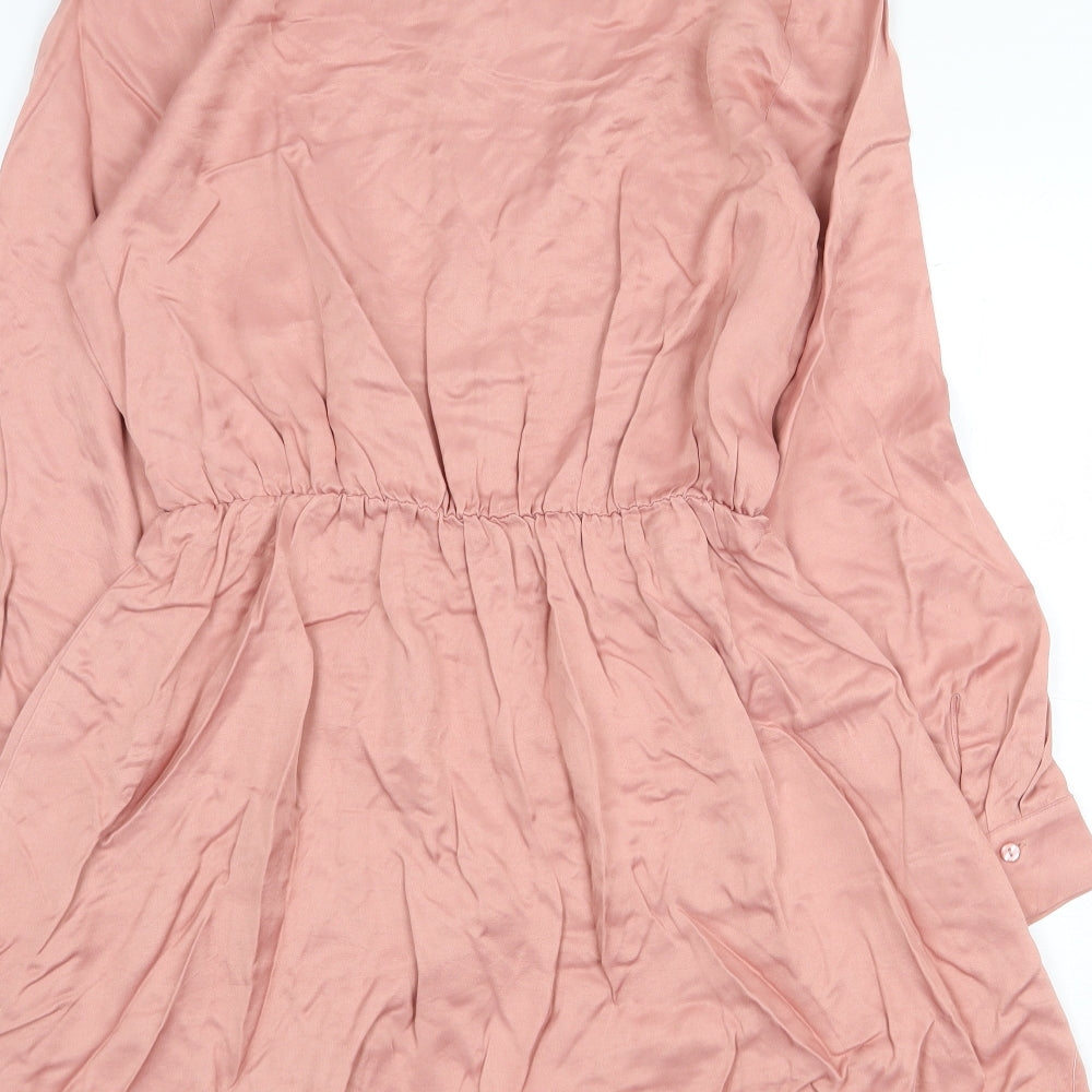 Zara Womens Pink Viscose Shirt Dress Size M Collared Button