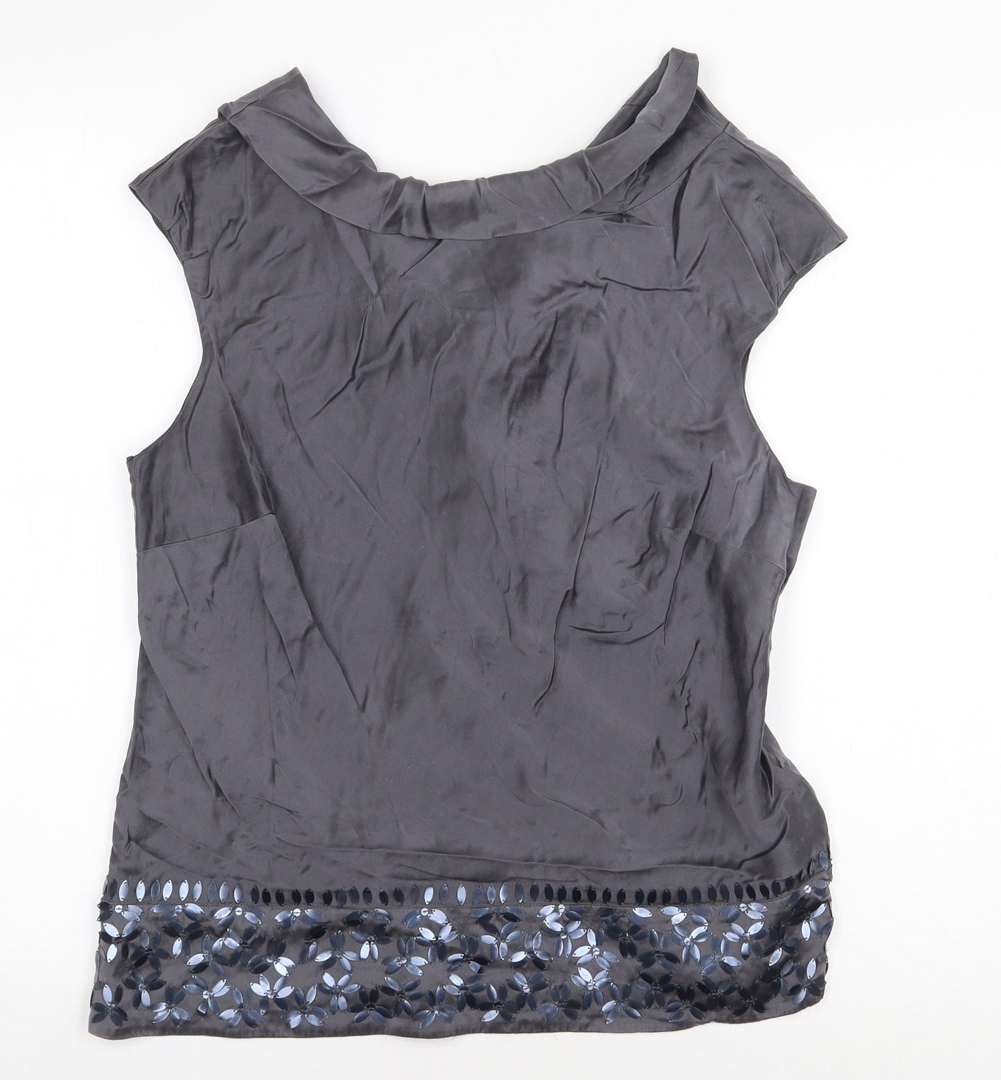 Monsoon Womens Silver Silk Basic Blouse Size 16 Scoop Neck