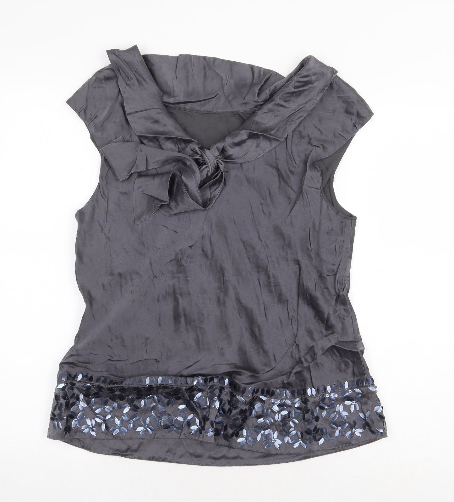 Monsoon Womens Silver Silk Basic Blouse Size 16 Scoop Neck