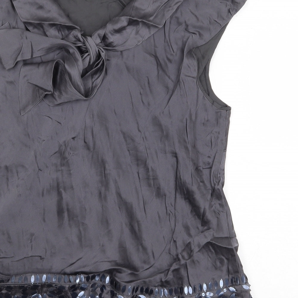 Monsoon Womens Silver Silk Basic Blouse Size 16 Scoop Neck