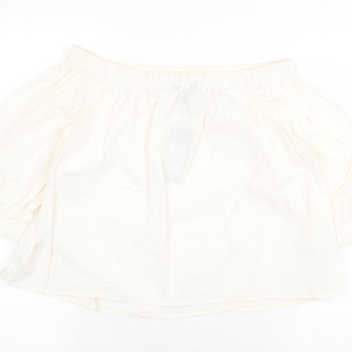 New Look Womens White 100% Cotton Basic Blouse Size 12 Off the Shoulder