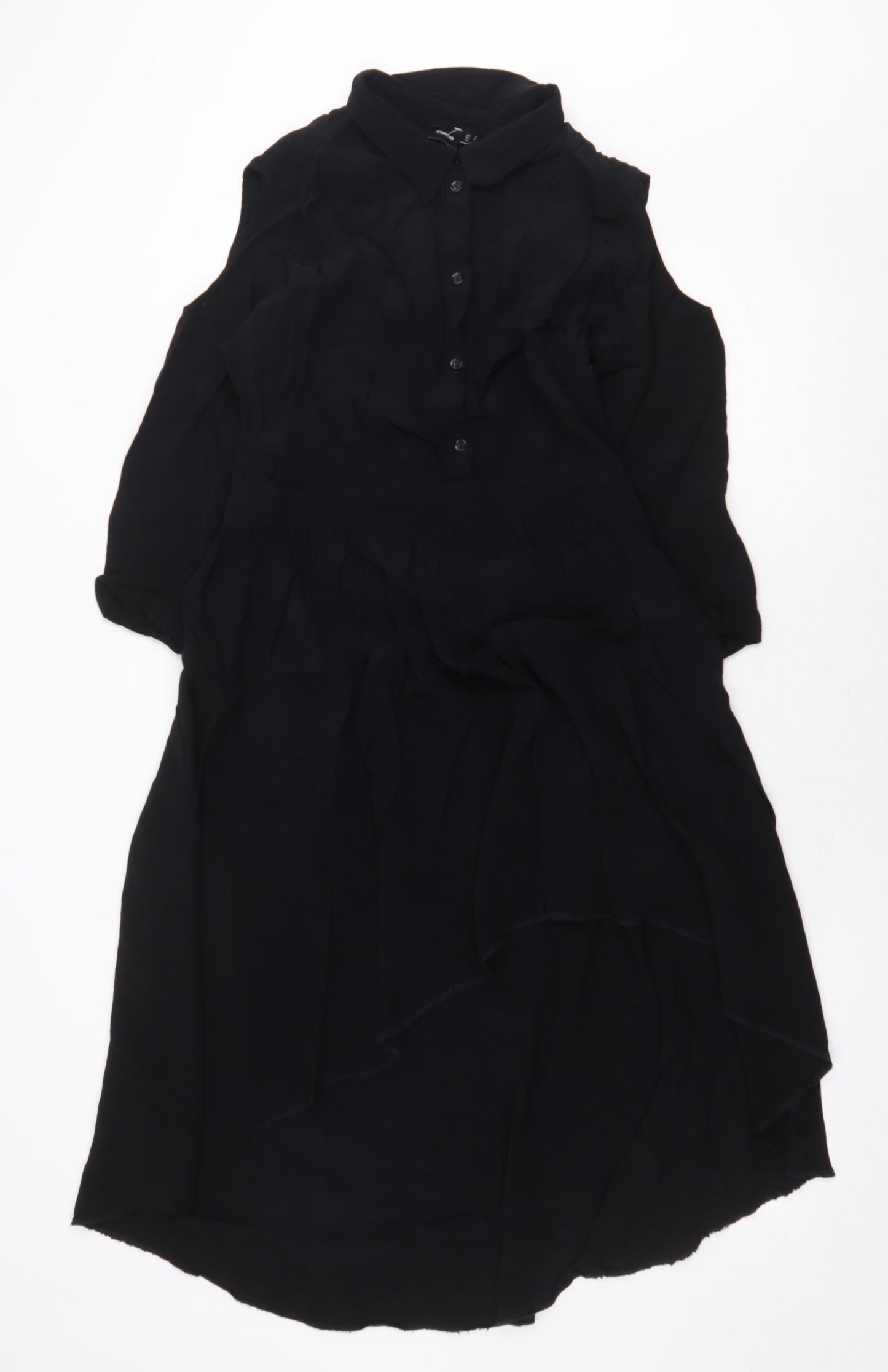 ASOS Womens Black Viscose Shirt Dress Size 14 Collared Button