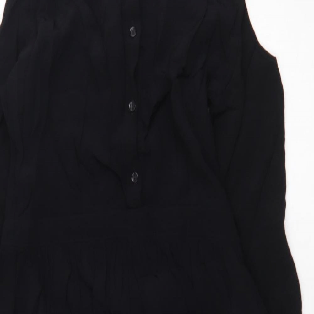 ASOS Womens Black Viscose Shirt Dress Size 14 Collared Button