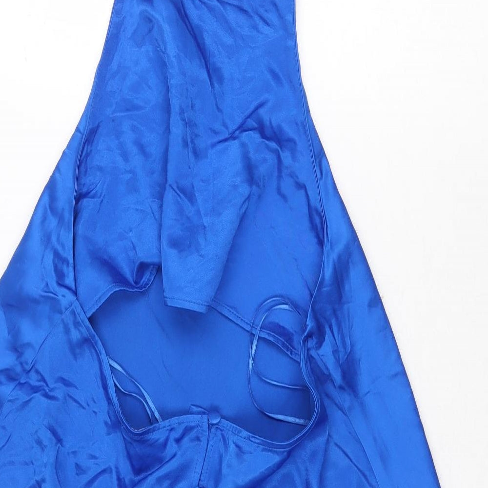 Zara Womens Blue Polyester Trapeze & Swing Size M Halter Button