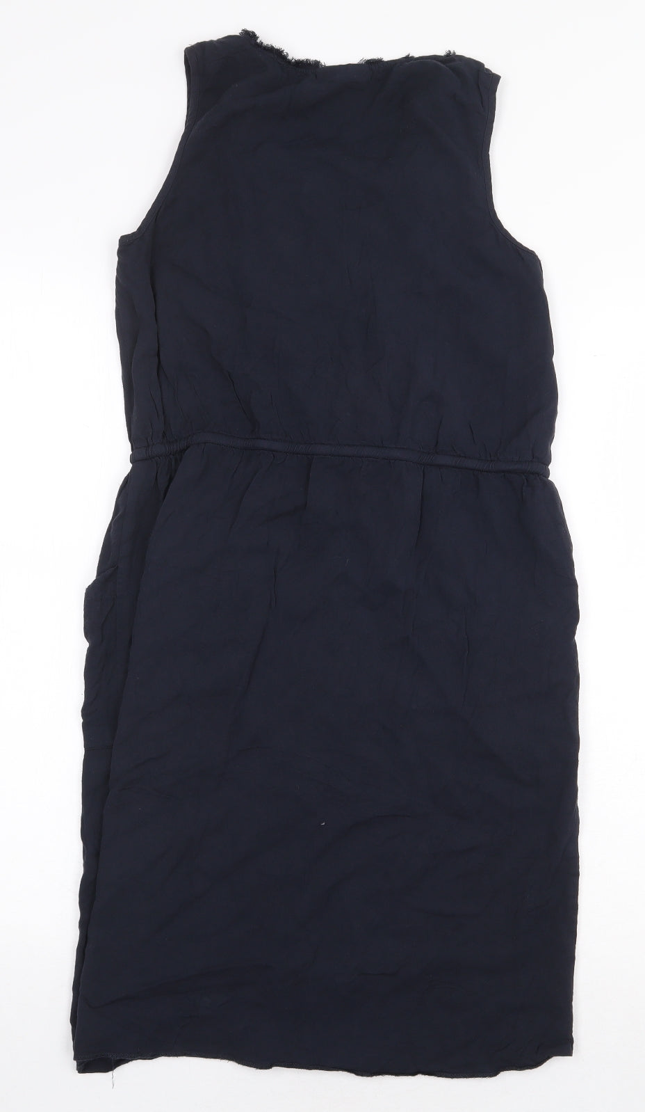 Warehouse Womens Blue Viscose Pencil Dress Size 10 Boat Neck Snap