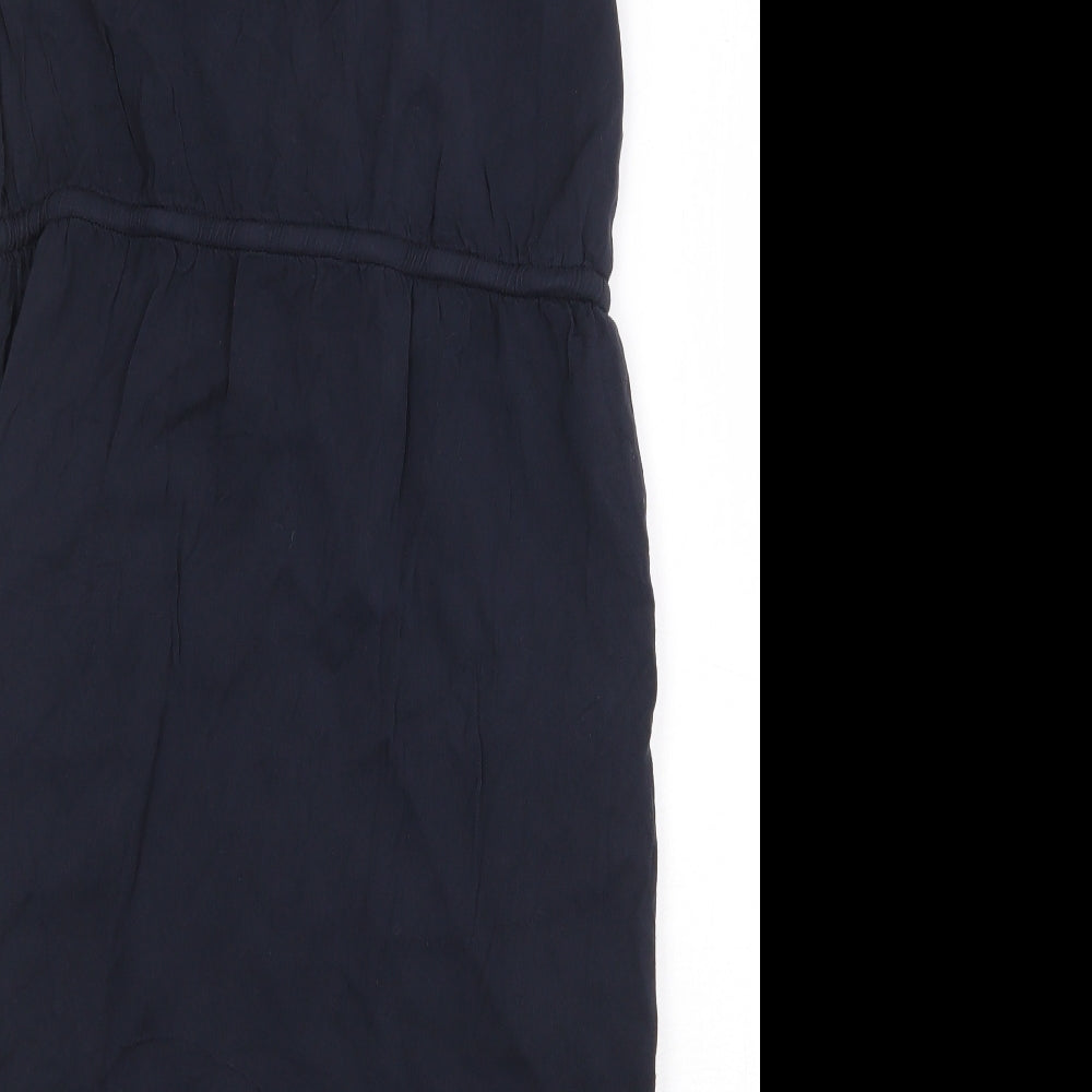 Warehouse Womens Blue Viscose Pencil Dress Size 10 Boat Neck Snap