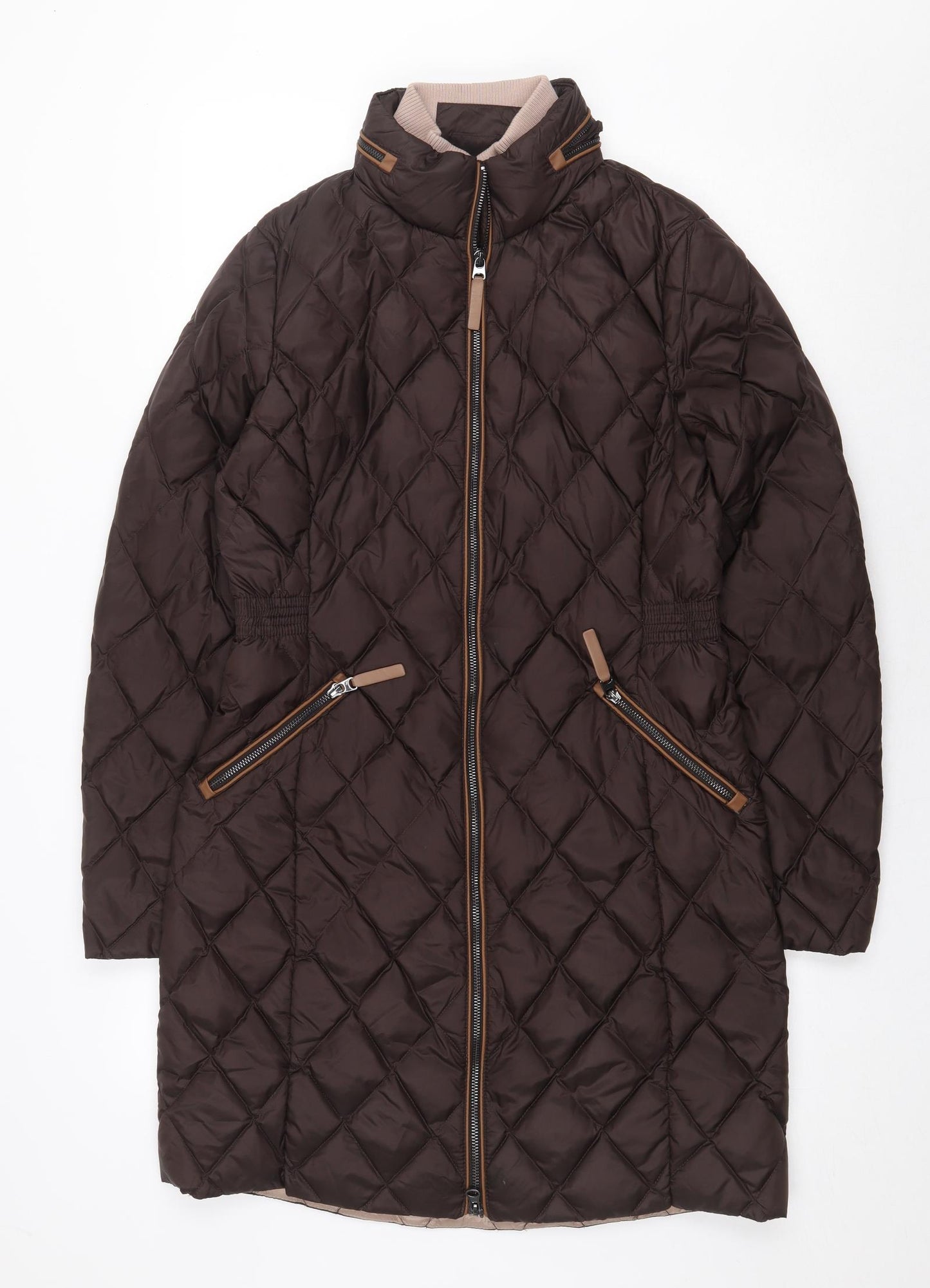 Marks and Spencer Womens Brown Quilted Coat Size 10 Zip