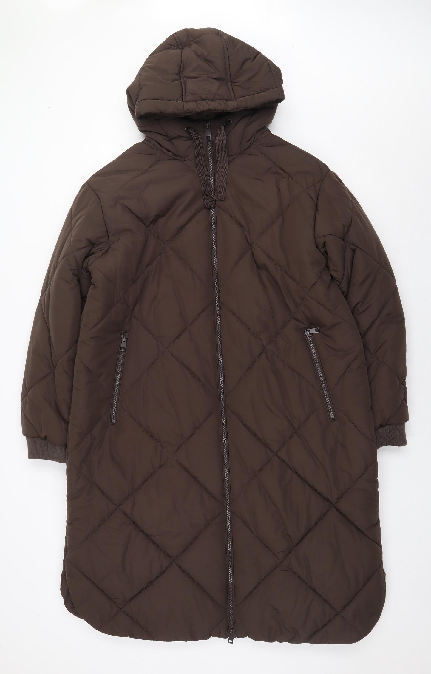 Marks and Spencer Womens Brown Quilted Coat Size 14 Zip