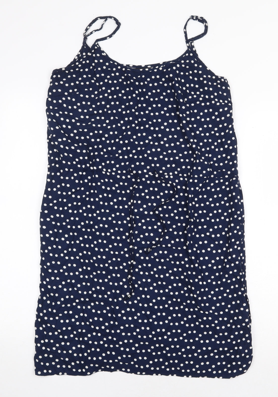 F&F Womens Blue Polka Dot Viscose Tank Dress Size 12 Scoop Neck Pullover