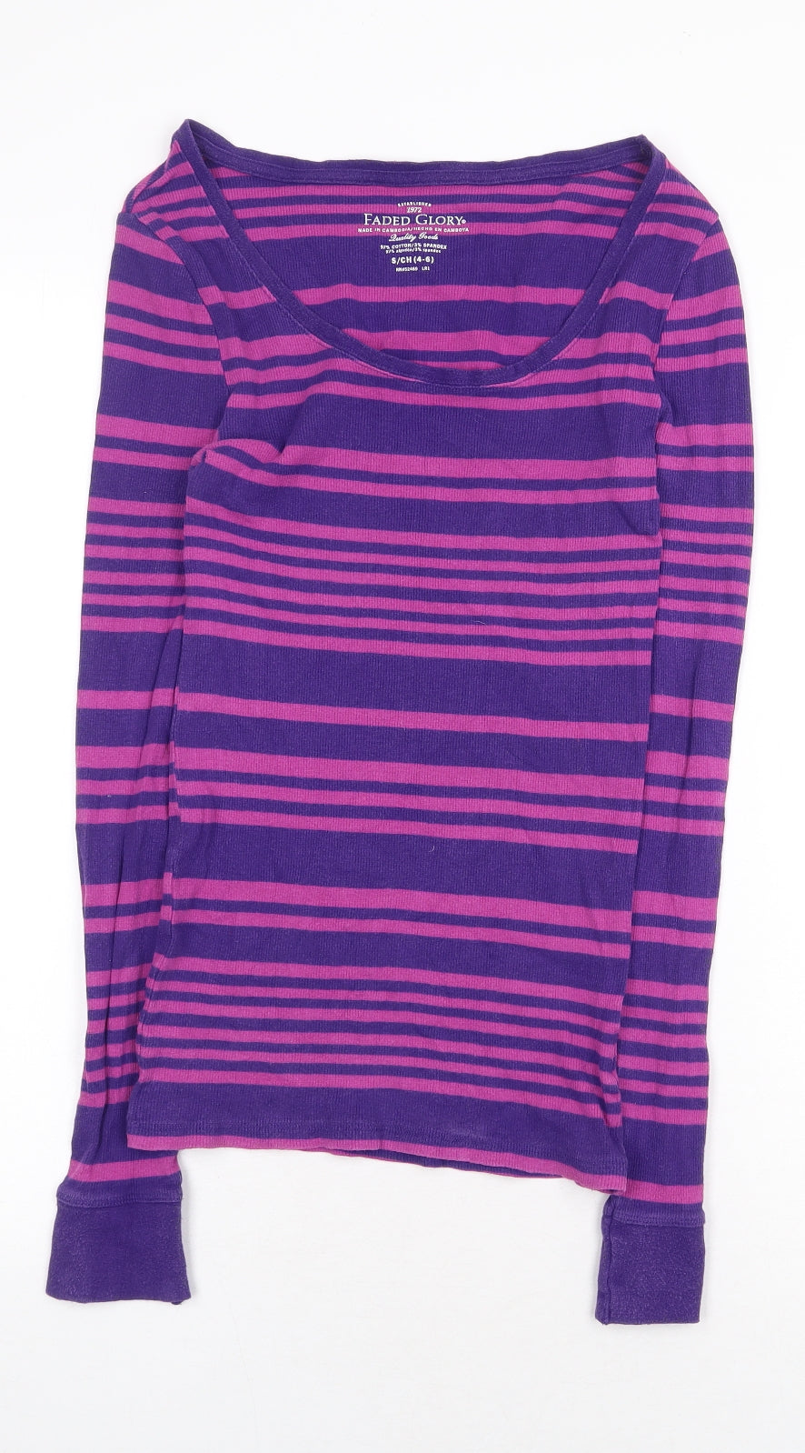 Faded Glory Womens Multicoloured Striped Cotton Basic T-Shirt Size S Scoop Neck