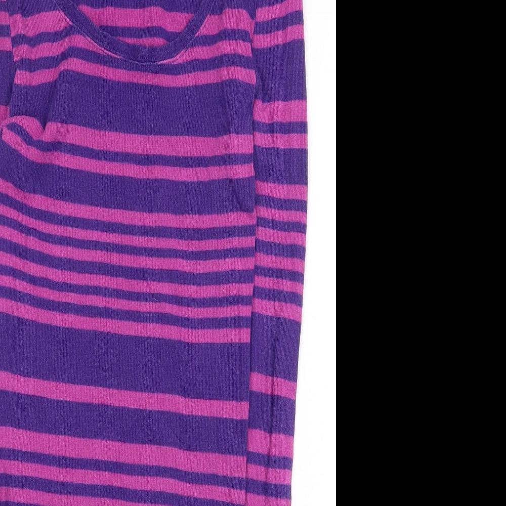 Faded Glory Womens Multicoloured Striped Cotton Basic T-Shirt Size S Scoop Neck