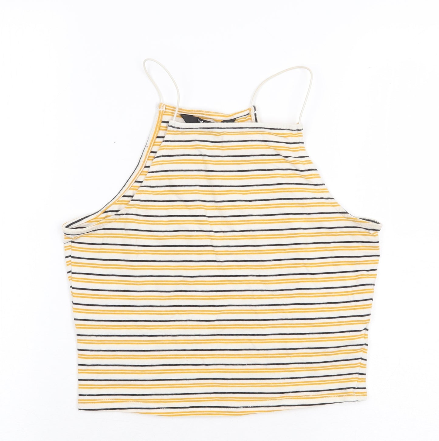 New Look Girls Yellow Striped Cotton Basic Tank Size 12-13 Years Square Neck Pullover