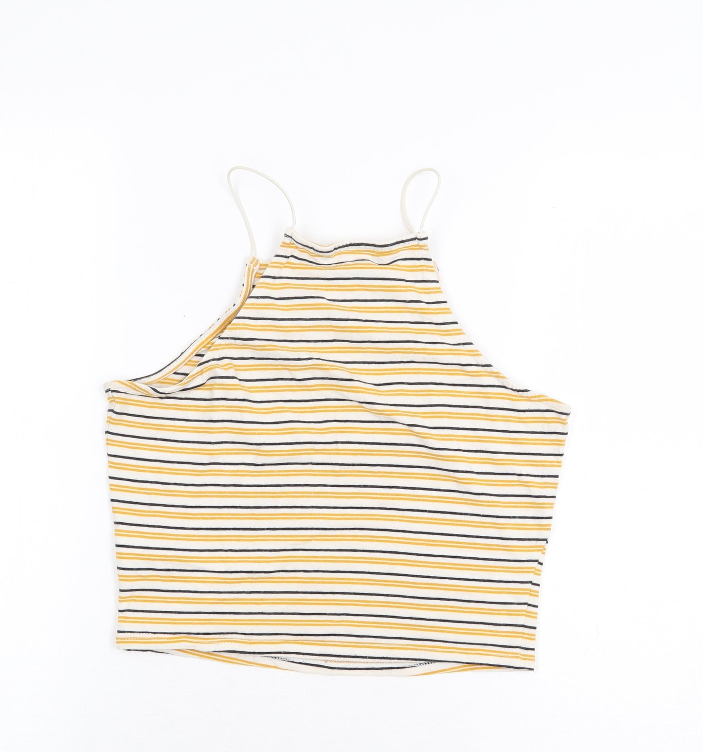 New Look Girls Yellow Striped Cotton Basic Tank Size 12-13 Years Square Neck Pullover