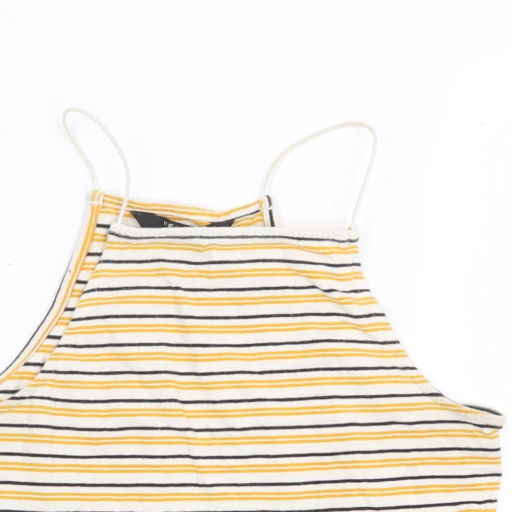 New Look Girls Yellow Striped Cotton Basic Tank Size 12-13 Years Square Neck Pullover