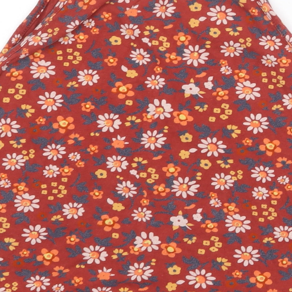 New Look Womens Red Floral Cotton Basic Tank Size 14 Round Neck