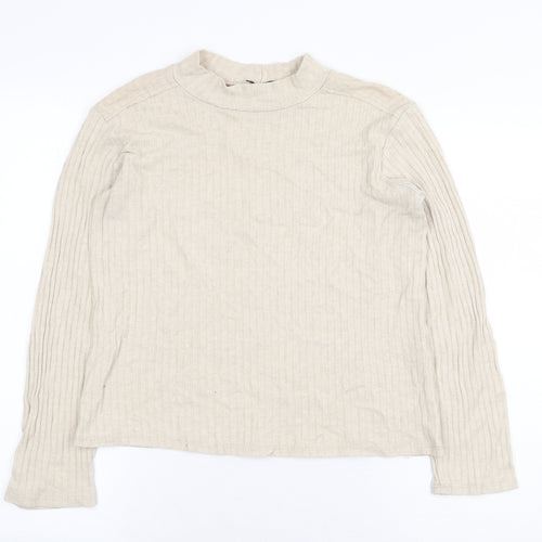 Zanzara Womens Beige Viscose Basic T-Shirt Size M Mock Neck