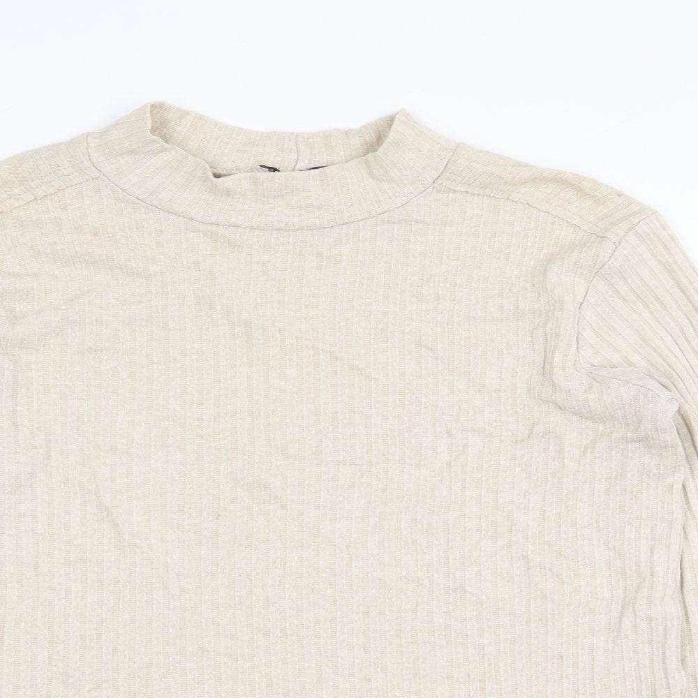 Zanzara Womens Beige Viscose Basic T-Shirt Size M Mock Neck