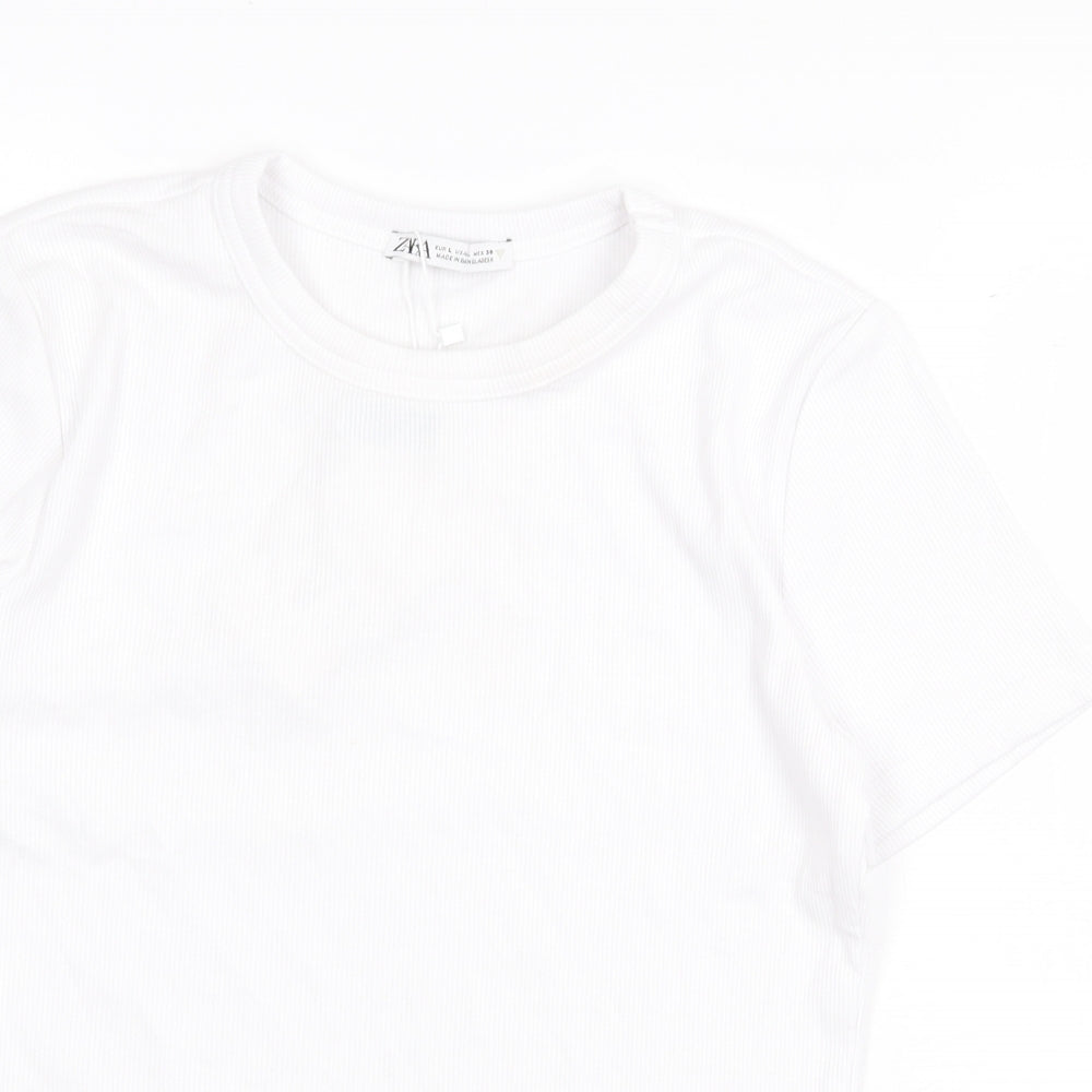 Zara Womens White Cotton Basic T-Shirt Size L Round Neck