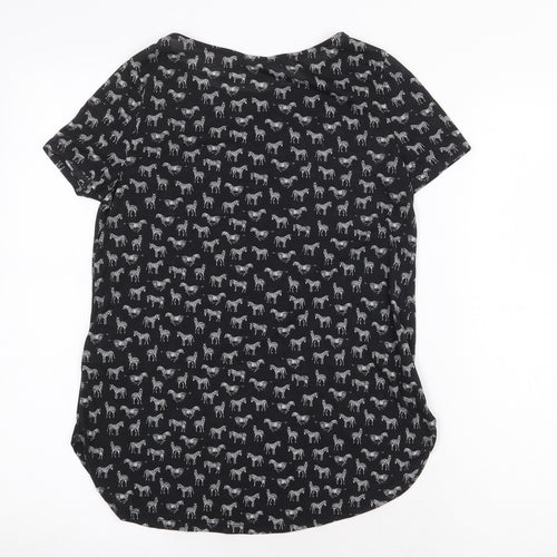 H&M Womens Black Geometric Polyester Basic T-Shirt Size XS Round Neck - Zebra