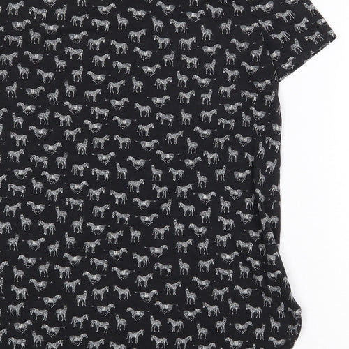 H&M Womens Black Geometric Polyester Basic T-Shirt Size XS Round Neck - Zebra