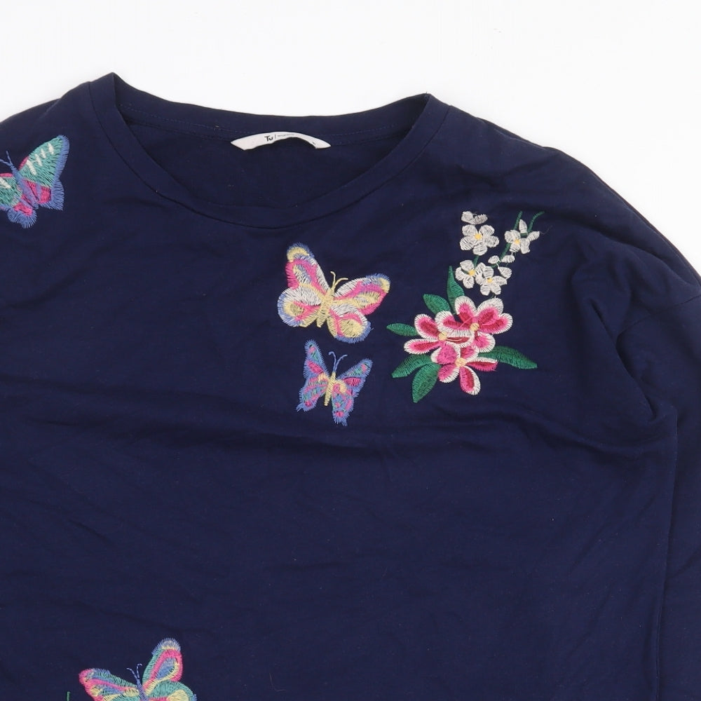 Altitude Womens Blue Cotton Basic T-Shirt Size 10 Round Neck - Butterfly Knot Front