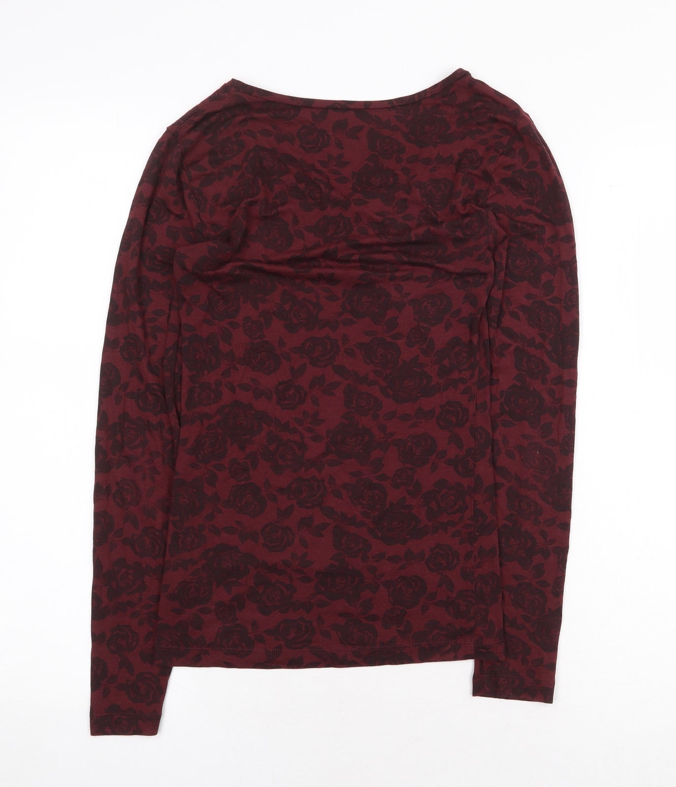 Marks and Spencer Womens Red Floral Viscose Basic T-Shirt Size 8 Scoop Neck
