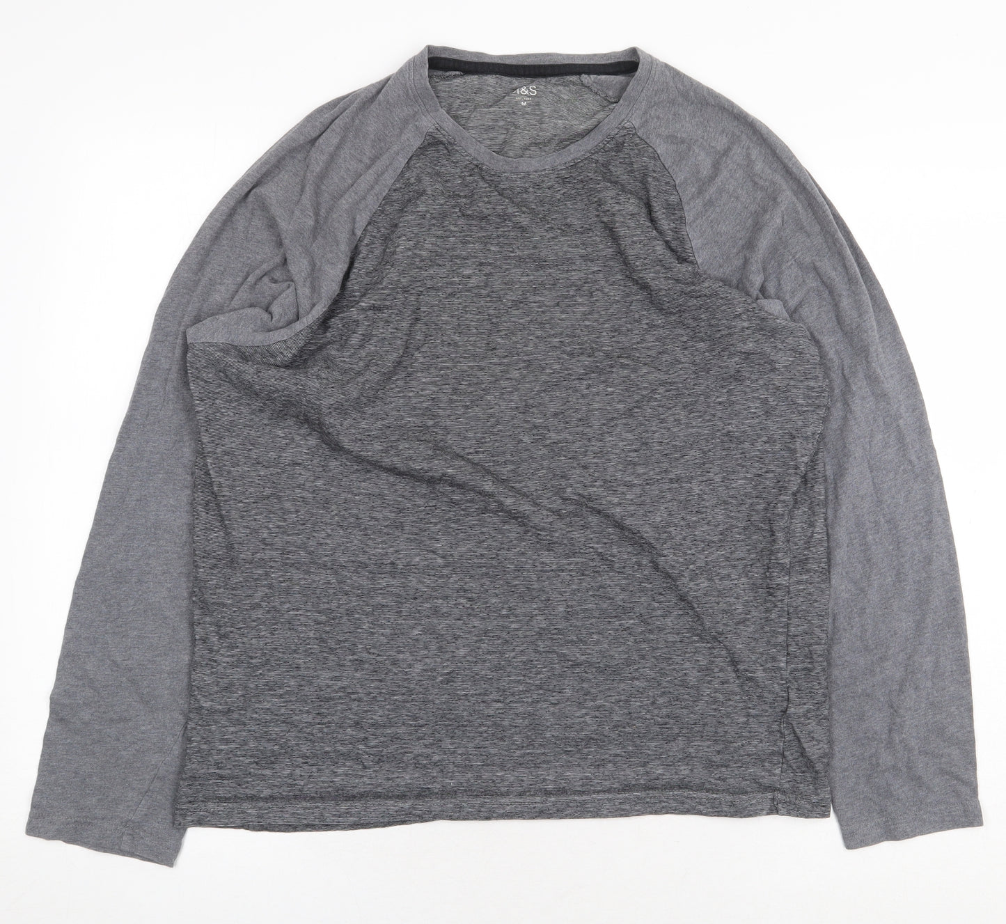 Marks and Spencer Mens Grey Cotton T-Shirt Size M Round Neck