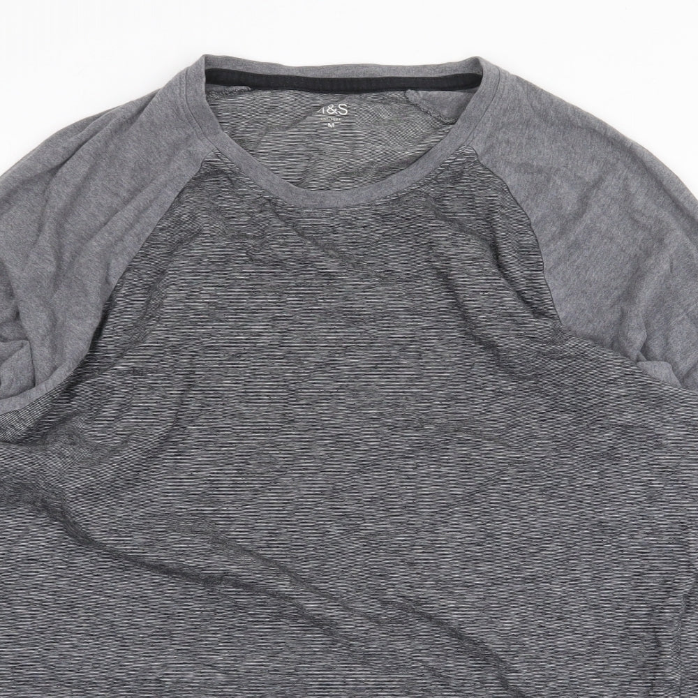 Marks and Spencer Mens Grey Cotton T-Shirt Size M Round Neck