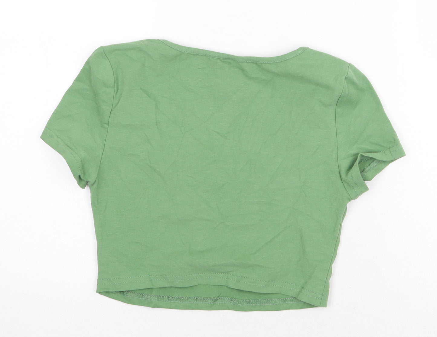 SheIn Womens Green Cotton Cropped T-Shirt Size S Round Neck