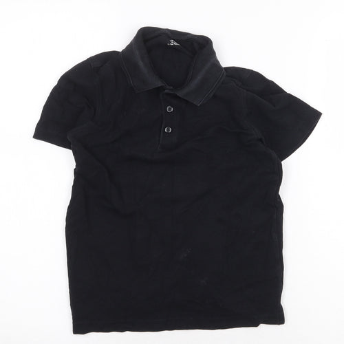 Marks and Spencer Boys Black 100% Cotton Basic Polo Size 8-9 Years Collared Button