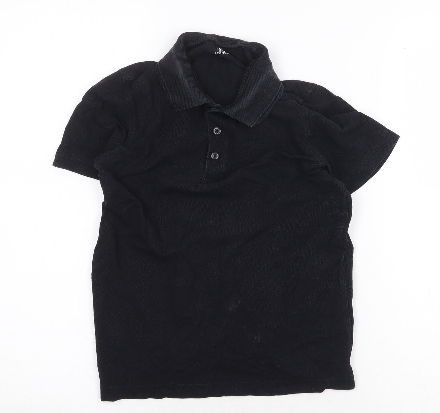 Marks and Spencer Boys Black 100% Cotton Basic Polo Size 8-9 Years Collared Button