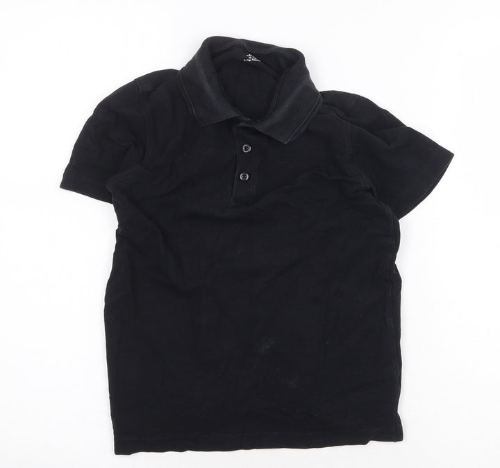 Marks and Spencer Boys Black 100% Cotton Basic Polo Size 8-9 Years Collared Button