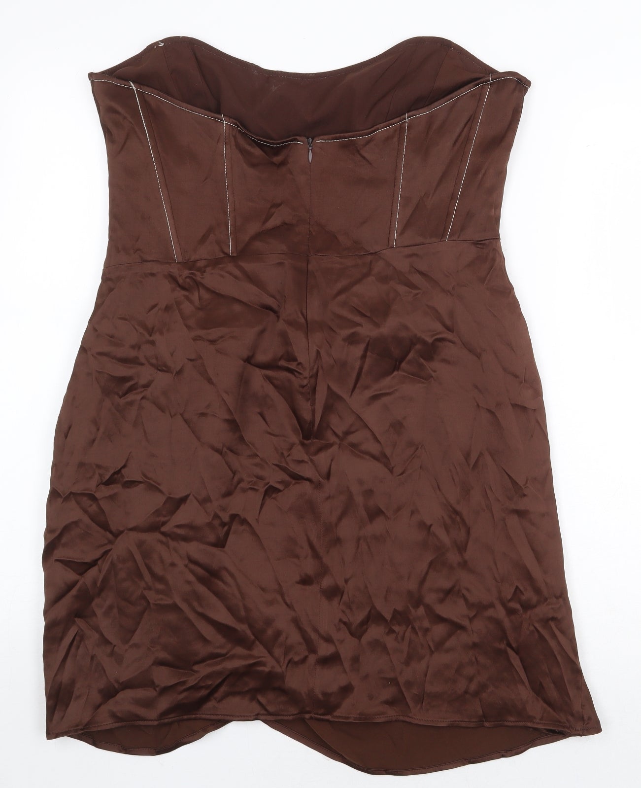 Zara Womens Brown Polyester Mini Size XL Off the Shoulder Zip