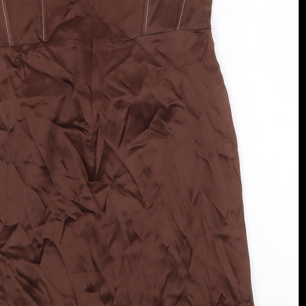 Zara Womens Brown Polyester Mini Size XL Off the Shoulder Zip