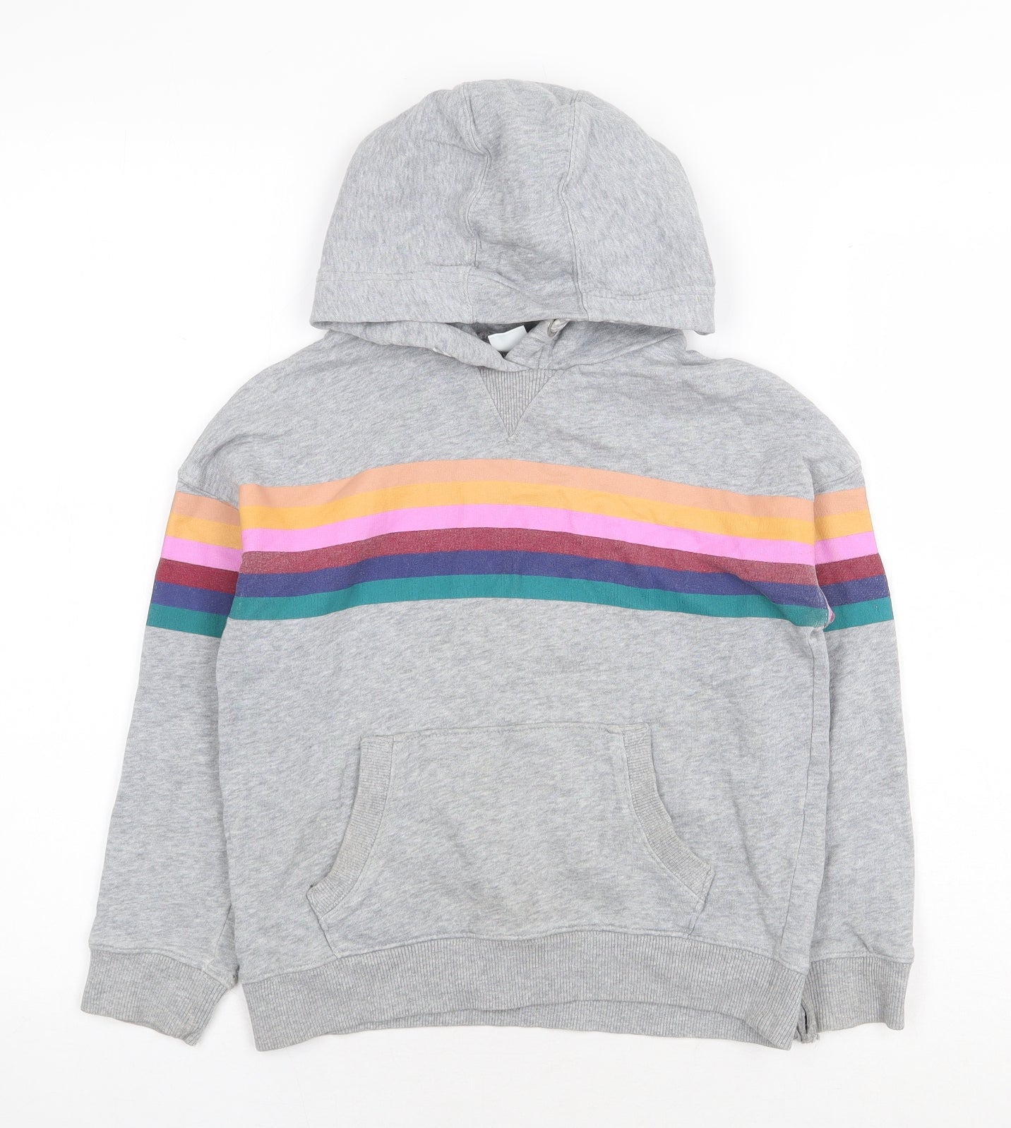 NEXT Girls Grey Striped Cotton Pullover Hoodie Size 8 Years Pullover