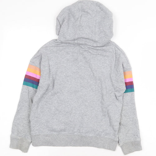 NEXT Girls Grey Striped Cotton Pullover Hoodie Size 8 Years Pullover