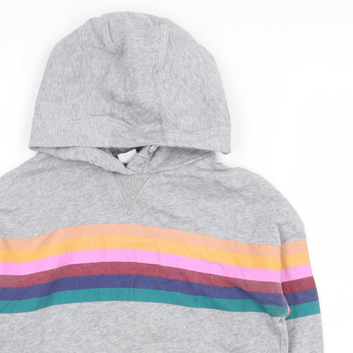 NEXT Girls Grey Striped Cotton Pullover Hoodie Size 8 Years Pullover