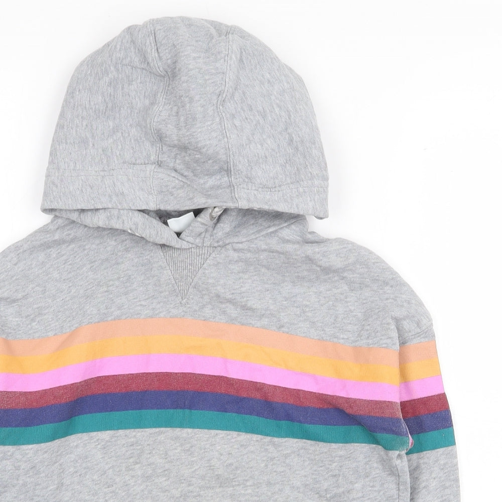 NEXT Girls Grey Striped Cotton Pullover Hoodie Size 8 Years Pullover