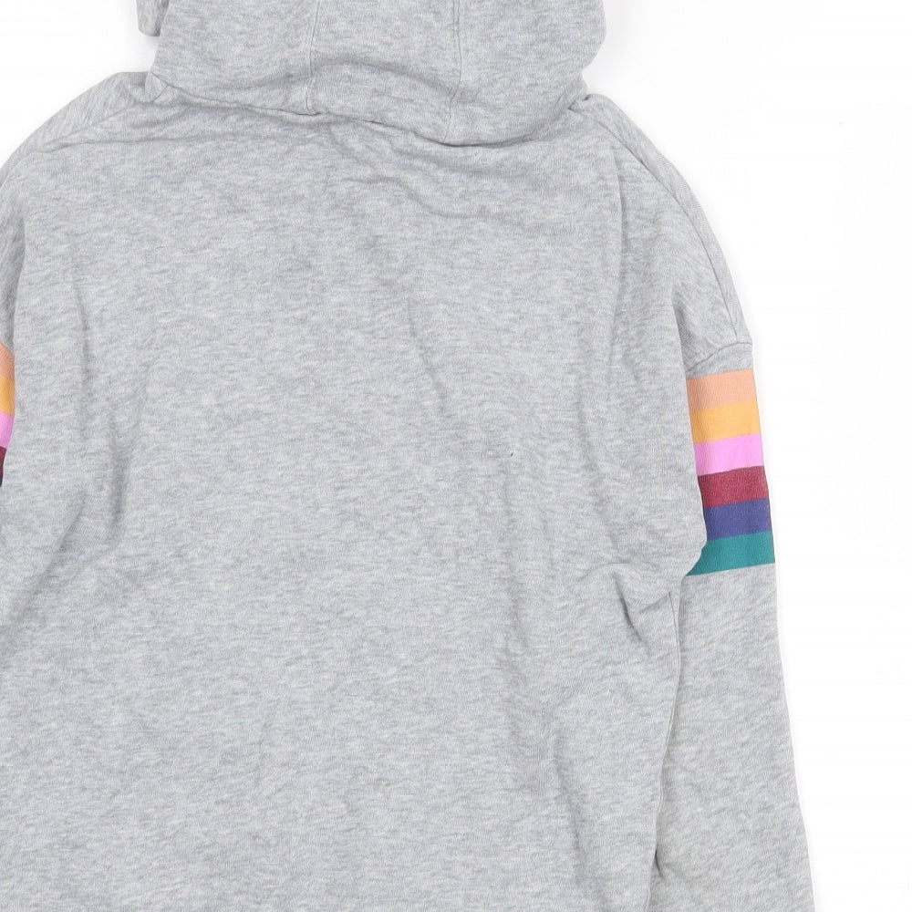NEXT Girls Grey Striped Cotton Pullover Hoodie Size 8 Years Pullover