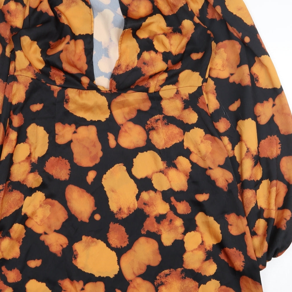 Topshop Womens Orange Geometric Polyester Shift Size 12 Roll Neck Button